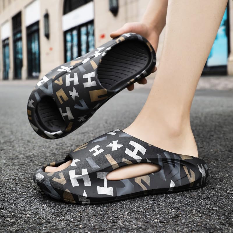 Slippers for Men, Pillow House Slippers Shower Shoes Indoor Slides Bathroom Sandals, Comfort, Lightweight, Non-Slip, Easy to Clean3