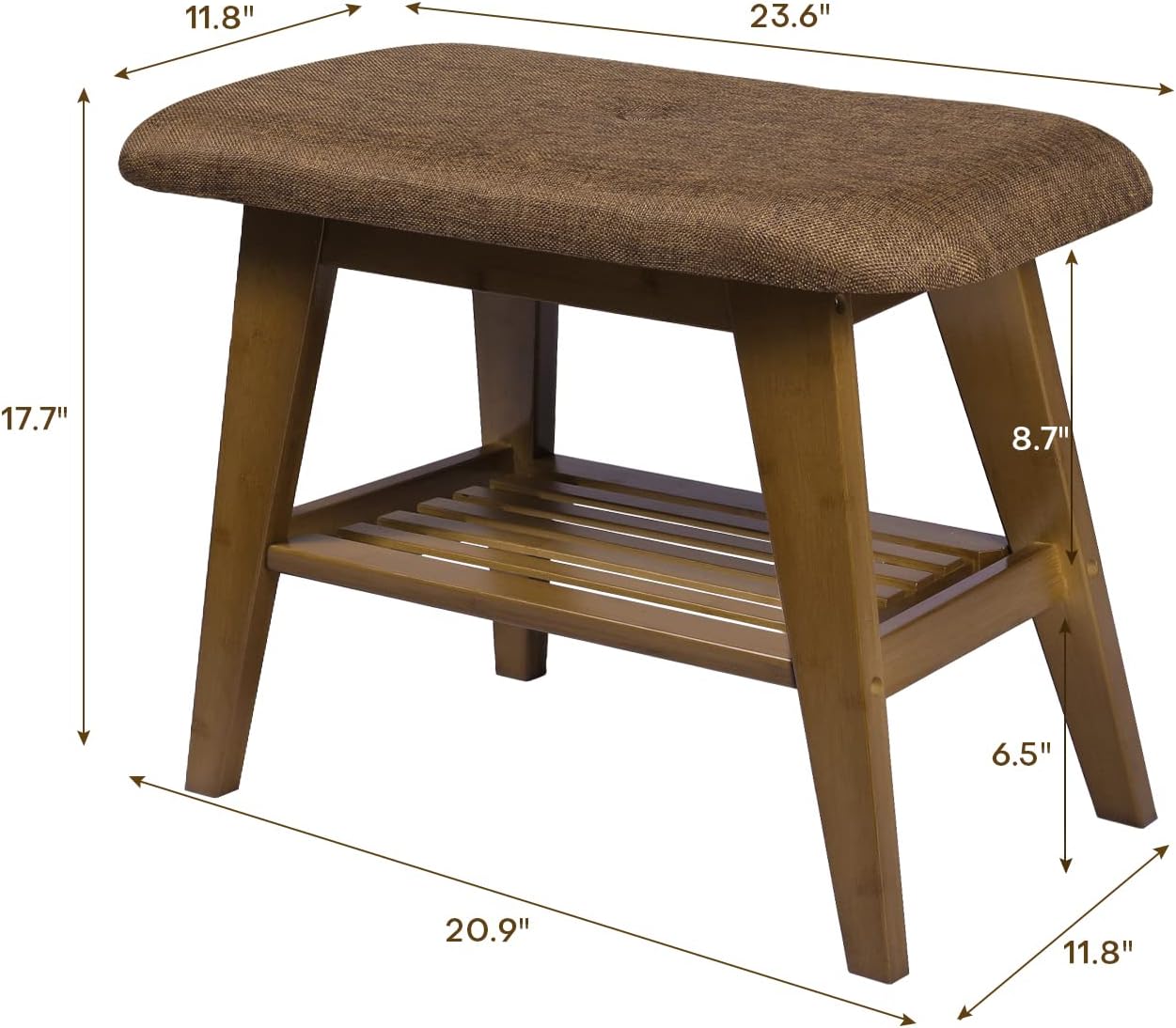 Bekrvio Shoe Bench Entryway with Storage, 2 Tier Small Shoe Storage Bench, Linen Padded, Easy Assembly, Bench Rack with Cushion for Hallway, Bathroom, Laundry Room, Bedroom 23.6" Lx11.8 Wx17.7 H