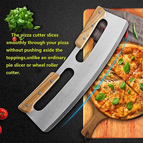 Image of NILKANTH Pizza Cutter Rocker with Wooden Handles & Protective, Big Pizza Knife Cutters for Kitchen Tool (14inch)