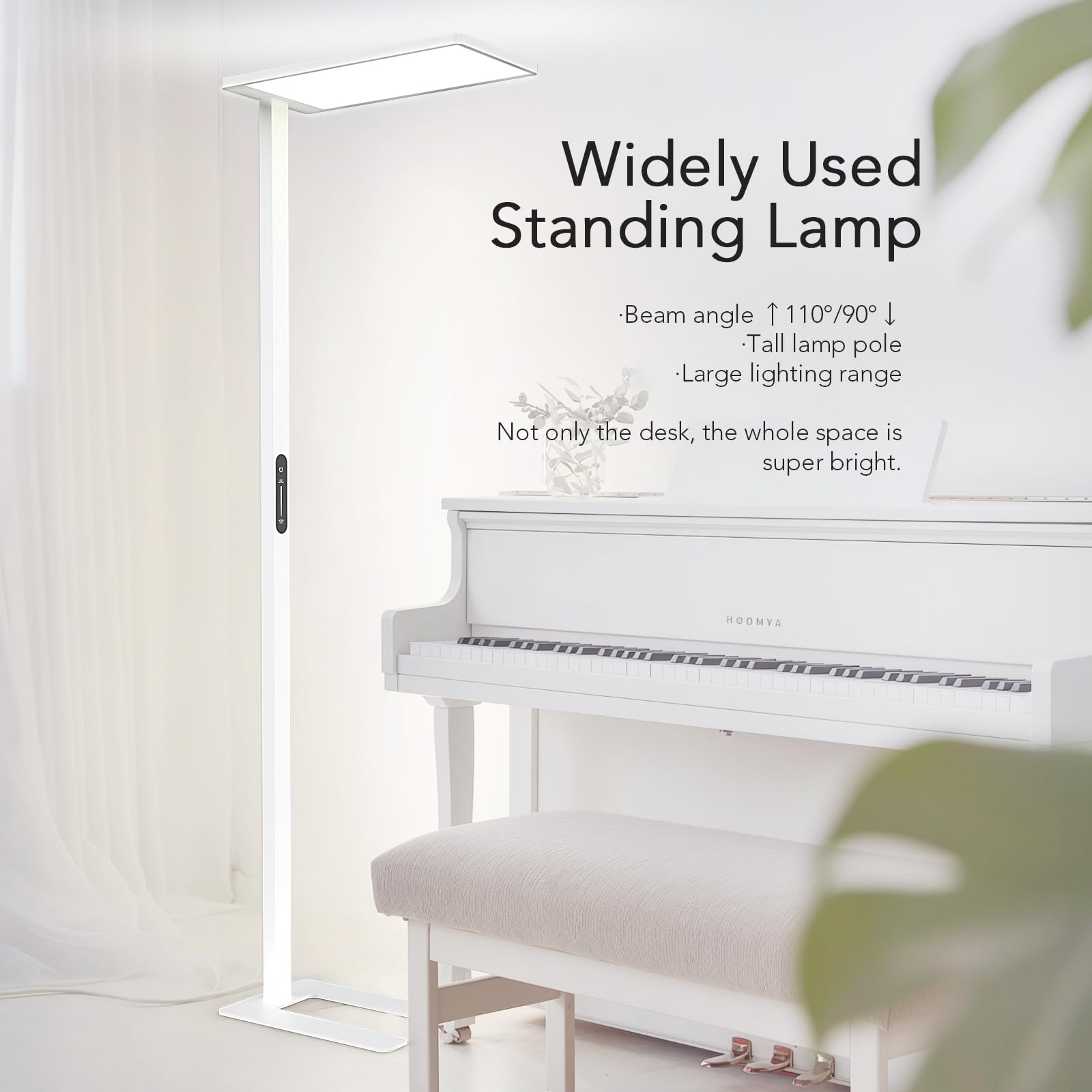 76" LED Floor Lamp,100W White Modern Free-Standing Lamp,10000LM Dimmable Eye-Care Tall Reading Lamp Reading Study Room Living Room Bedroom Room Piano - View #9