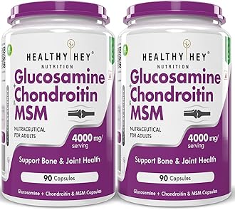 Double Strength Glucosamine Chondroitin and MSM for Cartilage; Joint and Bone; 90 Capsules (4000 mg) - Pack of 2