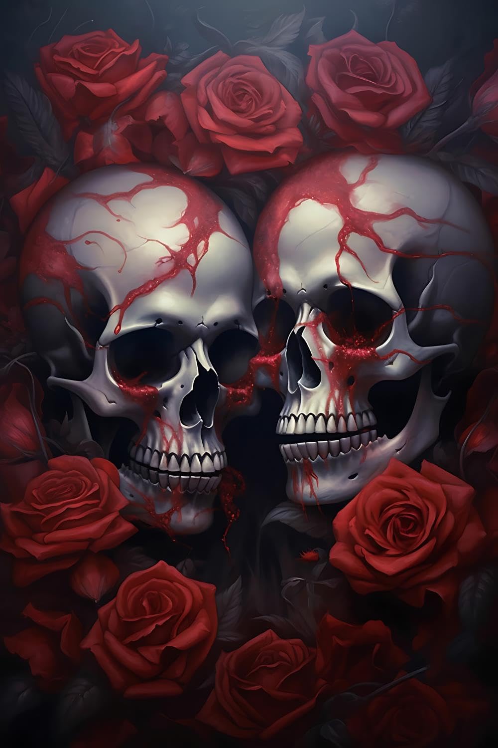 DIY Skull Diamond Painting Kits for Adults&Kids Two Skulls and Roses 5D Diamond Art Kits Full Drill Diamond Painting Kits Gem Arts and Crafts for Beginner Kids Home Decoration Painting 16x20 inch