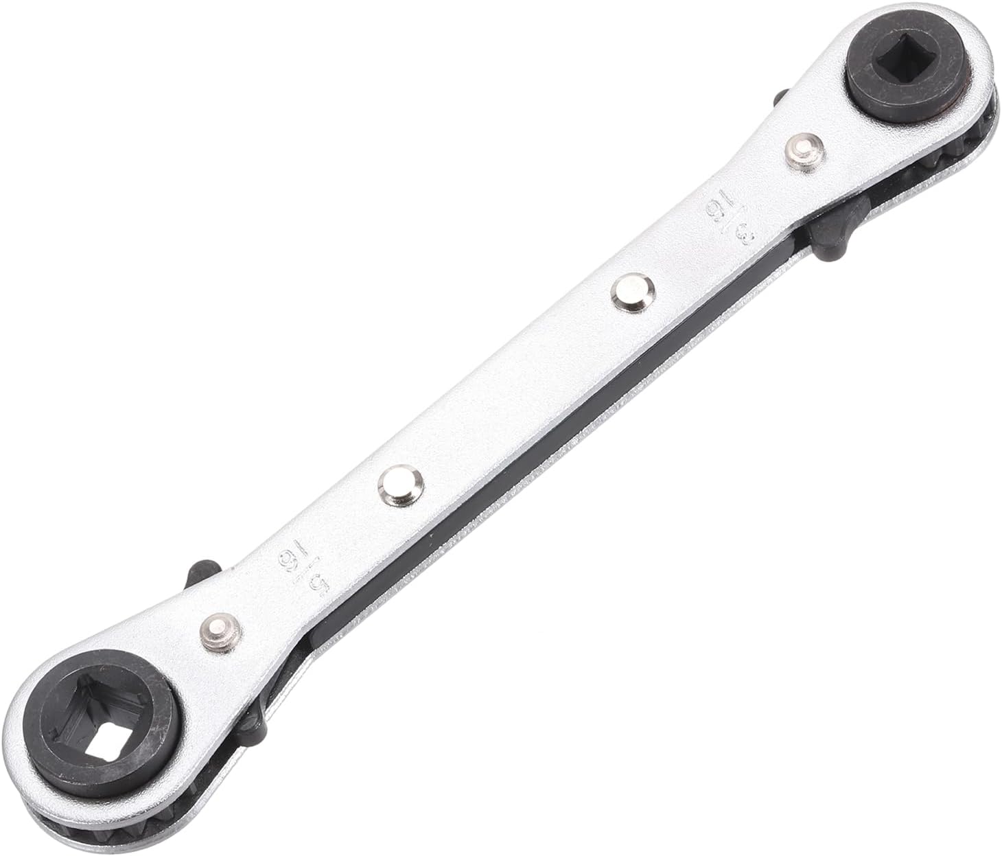HARFINGTON HVAC Service Wrench 1/4" 5/16" 3/16" 3/8" 180 Degrees SAE Double Head 16-Teeth Air Conditioner Valve Reversible Ratchet Wrench for Refrigeration Equipment Repair, Silver