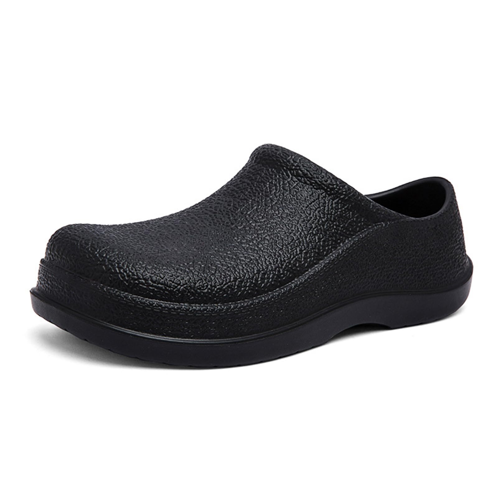 NEJKG Closed Round Toe Slip On Platform Chef Shoes for Men Non Slip Oil Resistant Waterproof Lightweight Comfortable Work Shoes Kitchen Garden Nurse Shoes (Black,7)