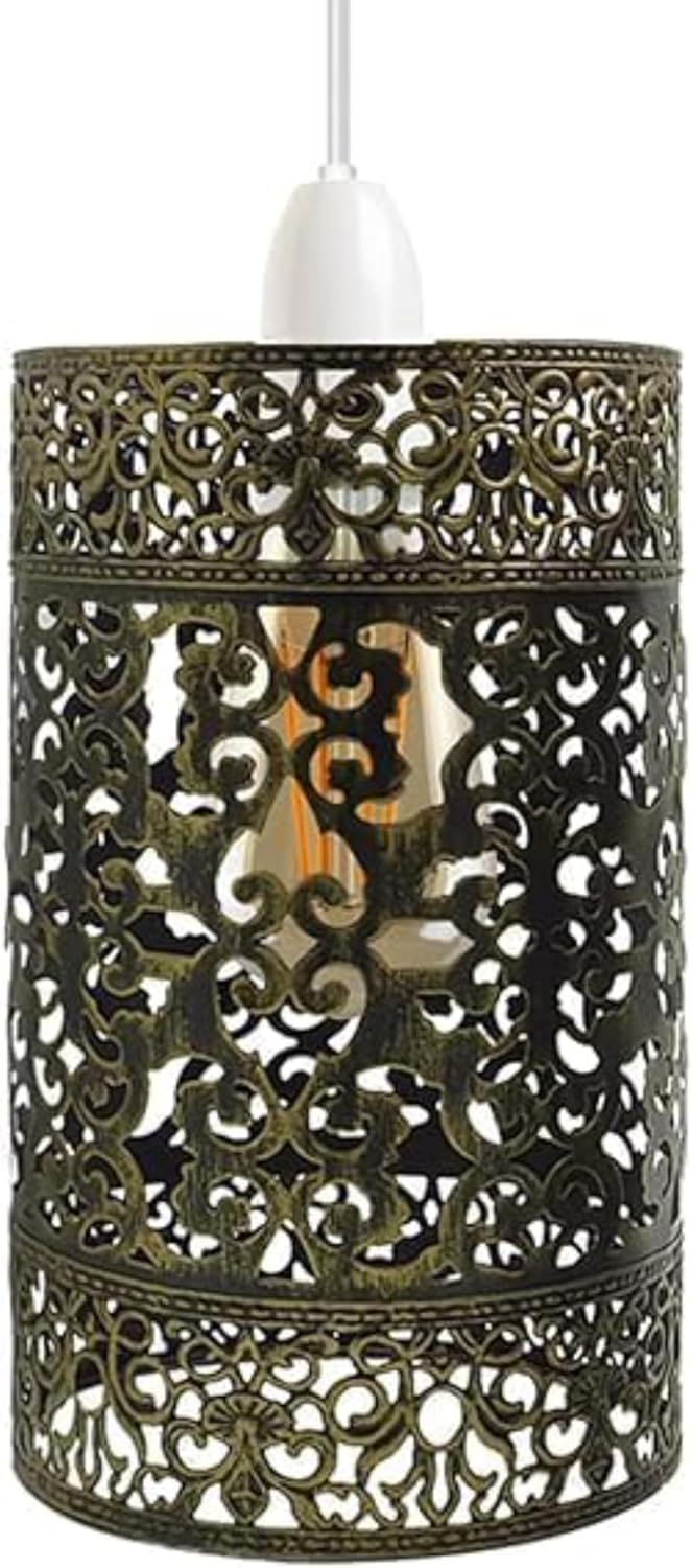 Black Moroccan Designed Metal Drum Shaped Pendant Light Lampshade H 24cm โ image 1