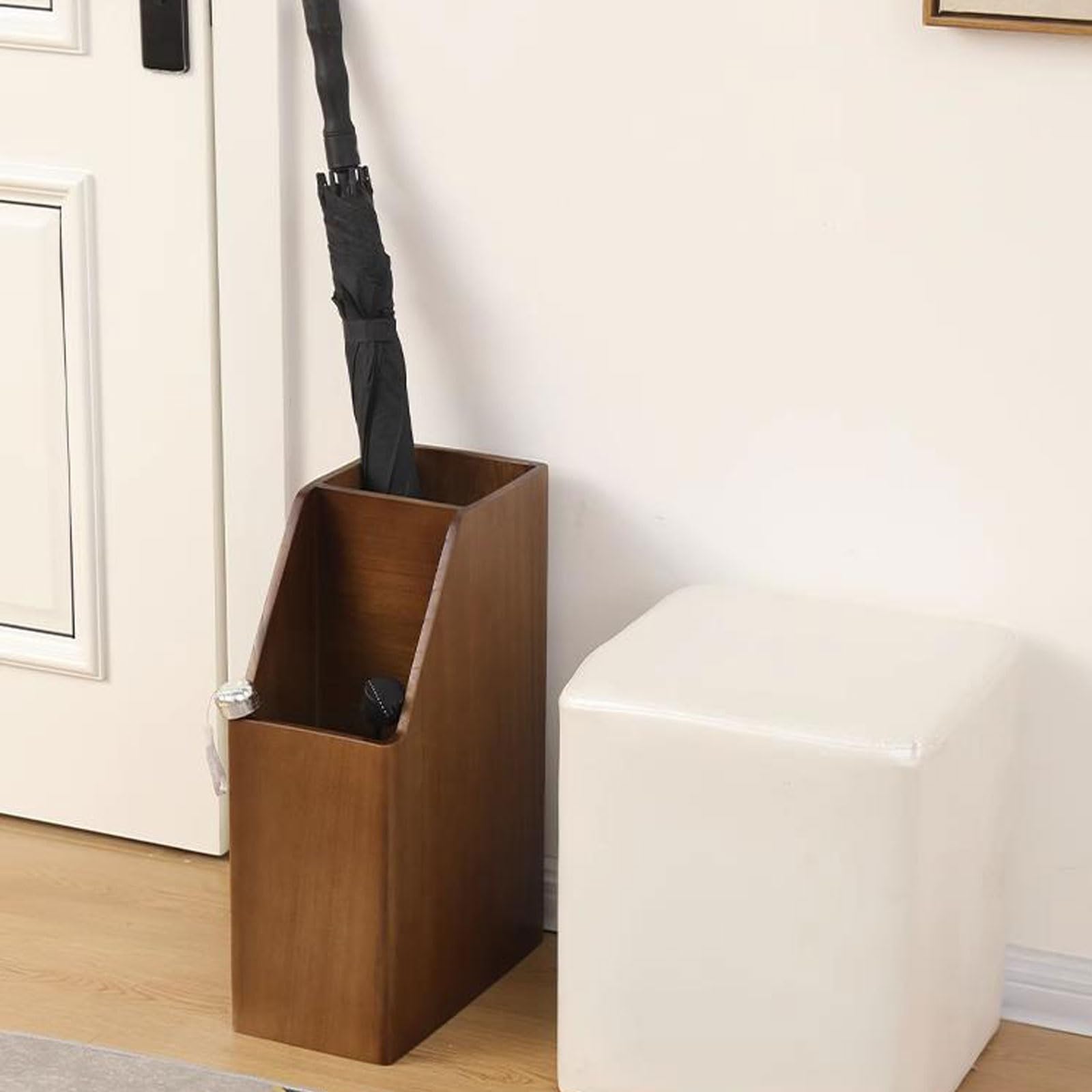 Dwuwarstwowy drewniany stojak na parasole niezależne wsparcie dla uchwytu laski do wejścia do domu biura - elegancki design natury