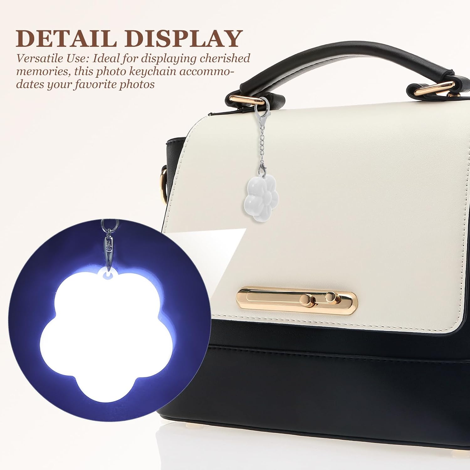 Rechargeable Purse Light Handbag Lamp LED Flower Keychain (White) - Automatic Sensor for Her, Women, Girlfriend, Friends, Wife, Mother, Valentine, Birthday