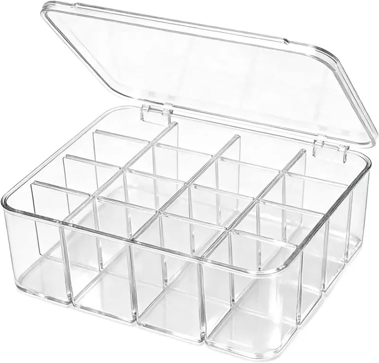 Storage Box Featuring Adjustable Dividers& Lid, Tie Box Underwear Drawer Organizer With 16 Compartment Clear Plastic