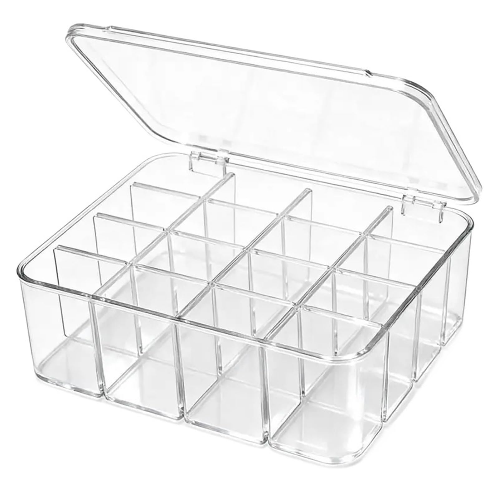 XBTNCYFE Storage Box Featuring Adjustable Dividers& Lid, Tie Box Underwear Drawer Organizer With 16 Compartment Clear Plastic