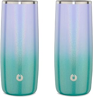 SNOWFOX Premium Vacuum Insulated Stainless Steel Cocktail Glass/Drink Tumbler, Set of 2, Drinks Stay Icy Cold, Thermal Highball Glasses, Elegant Home Entertaining, Classic Barware, 14.5 oz, Mermaid