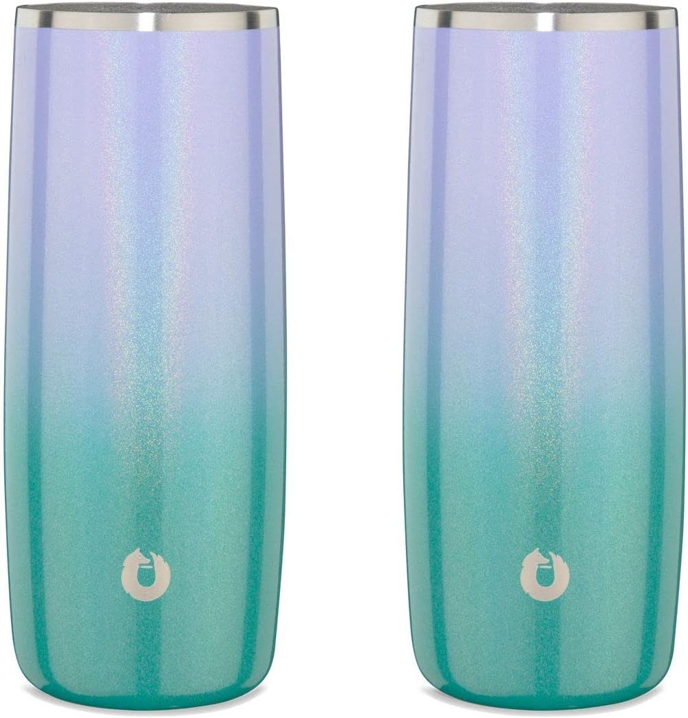 SNOWFOX Premium Vacuum Insulated Stainless Steel Cocktail Glass/Drink Tumbler, Set of 2, Drinks Stay Icy Cold, Thermal Highball Glasses, Elegant Home Entertaining, Classic Barware, 14.5 oz, Mermaid