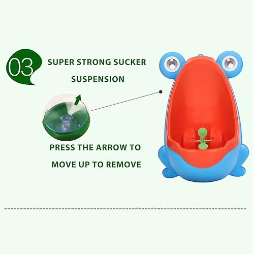 Miniatura 4 de Fafeicy Urinario para niños con 2 ventosas, de plástico montado en la pared, para entrenamiento de orinal, para niños pequeños (azul)