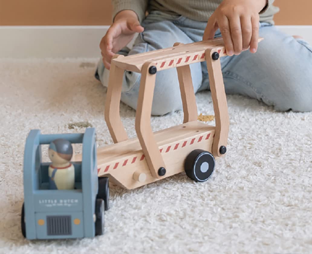 Little Dutch Autotransporter inkl. 4 Autos und Spielfigur Holz Kinder - blau