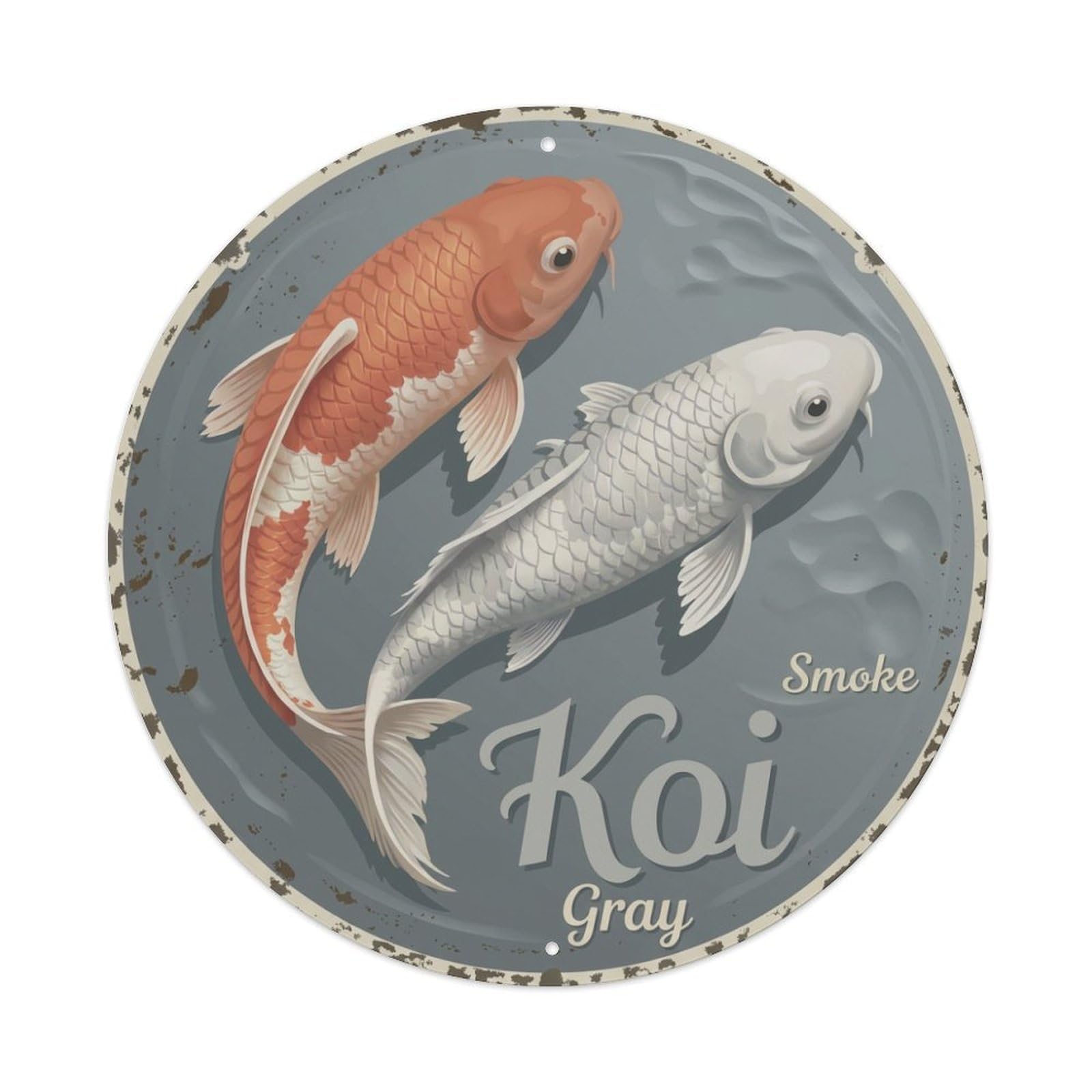 Koi Fish Smoke Gray Waters Soft Muted Cool Neutral Metal Tin Sign