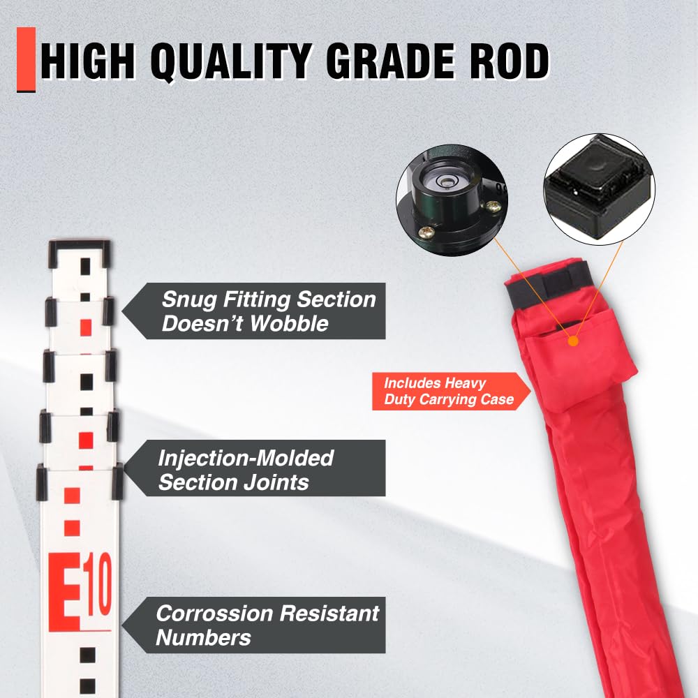 Mountlaser 5m Professional Aluminium Leveling Rod, Single-Sided Metric Scale with Height Measurement - Image 4