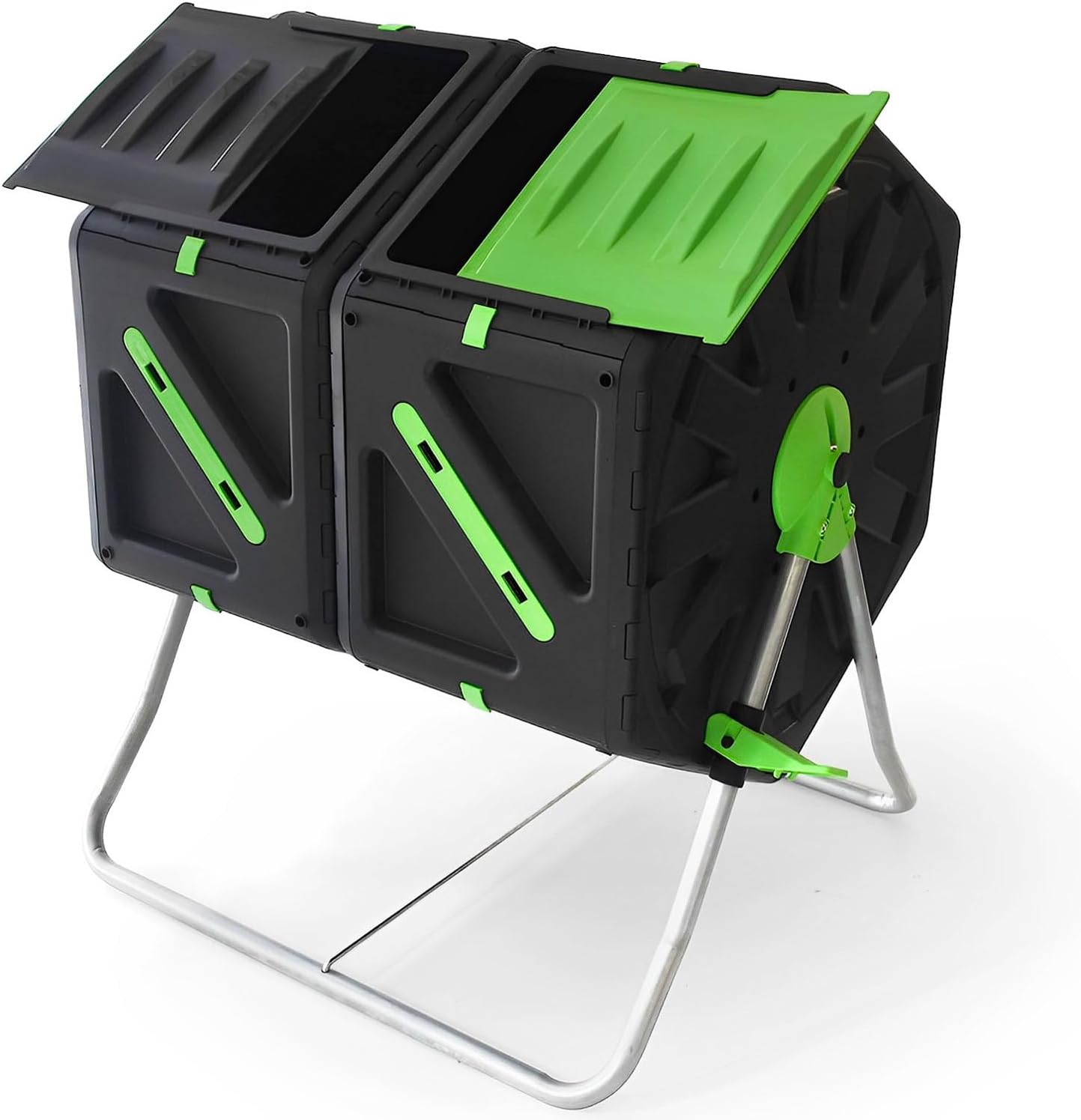 140L Dual Chamber Tumbling Compost Bin, Rotating Compost Tumbler with Compost Aerator Mixing System, Composter Bin for Garden - Rotating Composter, Compost Bin Garden Strong Design with Metal Legs