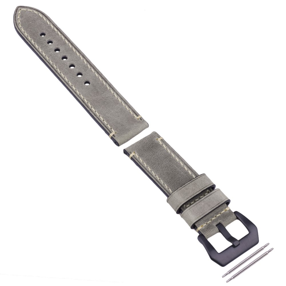 Grey-Green 24mm Width Vintage Style Mens Genuine Leather Replacement Watch Strap