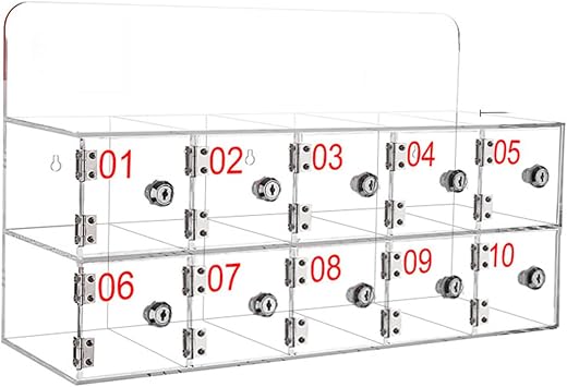 10 Slots Cell Phone Locker Box with 2 Keys Per Lock, Clear Cell Phone Storage, Acrylic Mobile Phones Storage Locker, for Office School Classroom Factory