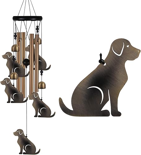 Miniatura 1 de Campanillas de viento para perros de jardín para decoración de interiores y exteriores, con 4 tubos, 4 campanas, 5 perros, campanillas de viento