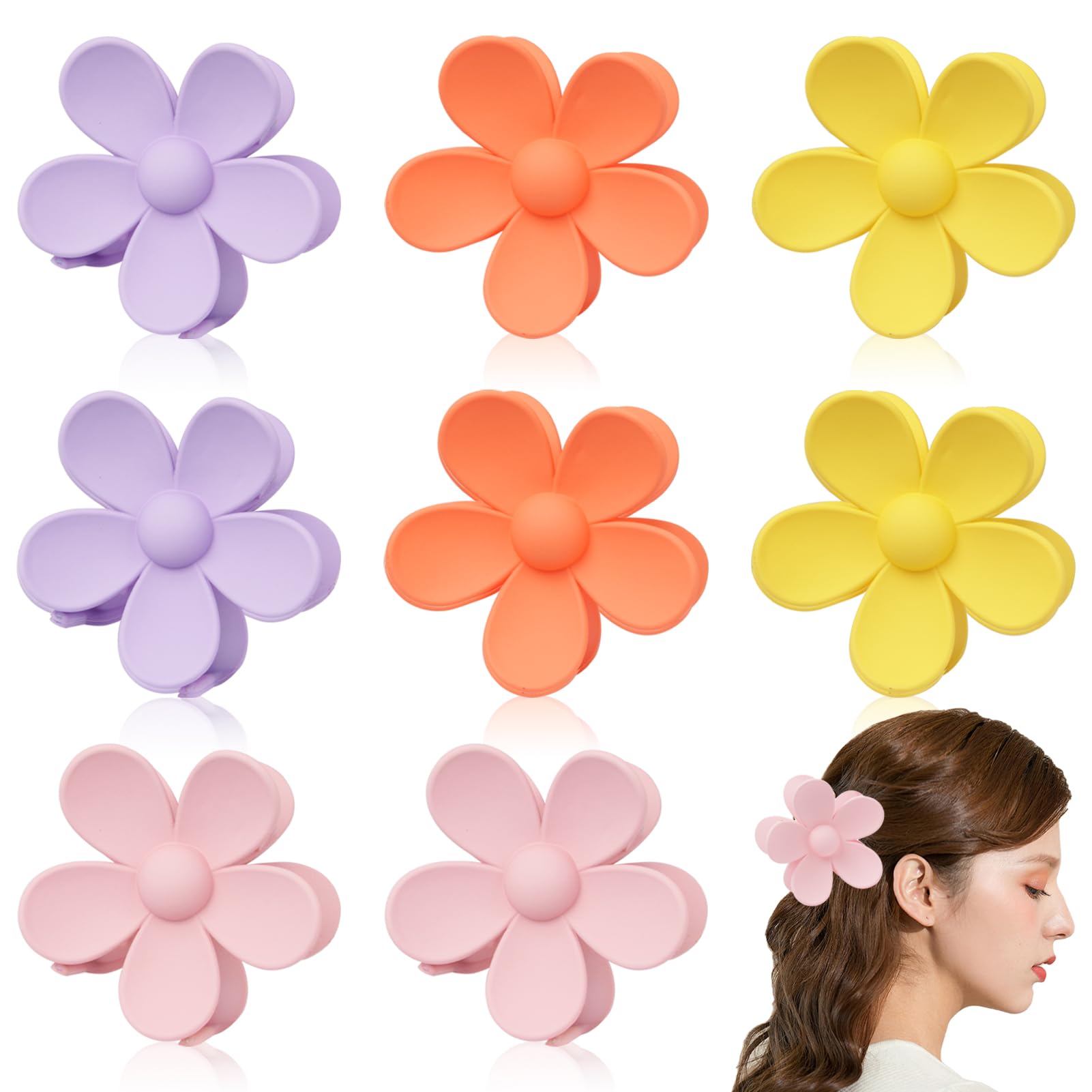 Neikafan 8 Piezas Pinzas para el Pelo en Forma de Flores Grandes Pinzas para el Pelo de Flores Hawaianas para Mujer y Niña Accesorios para el Grueso Cabello Antideslizante Clip Pelo Flor