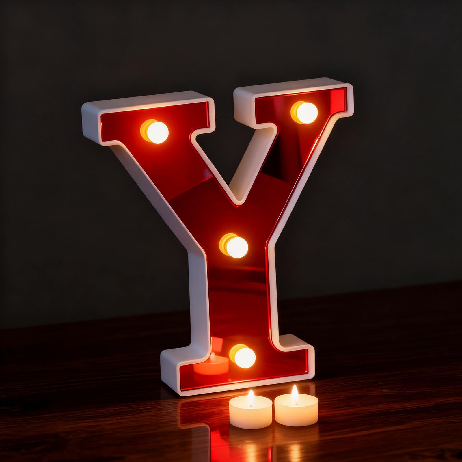 Letter Y Sign Lights Battery Powered Decoration Table Lamp Red LED Night Light for Party Venue, Dessert Shop, Home Foyer Decor(6.26"*5.35"*1.18")