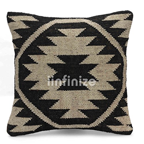 Iinfinize IIN-CC-92 Traditional Wool Jute Pillow Kilim Cushion Cover Handwoven Pillow Case Chair Pad Outdoor Rug Cushion Case Decorative Bedding Pillow 18X18 Inch thumb #1
