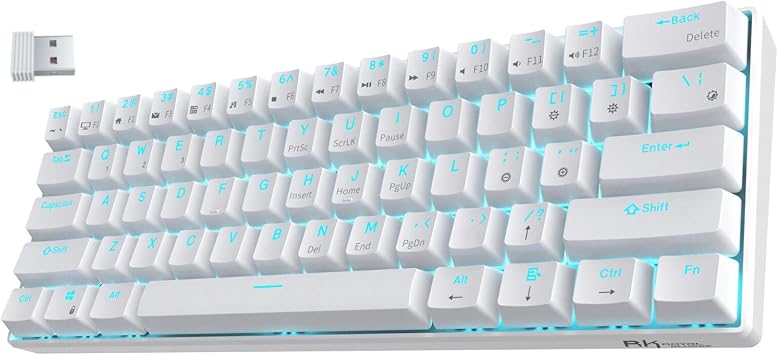 RK ROYAL KLUDGE RK61 Wireless 60% Triple Mode BT5.0/2.4G/USB-C Wired Mechanical Gaming Keyboard, Compact 61 Keys Bluetooth Mechanical Keyboard with Software Hot Swappable Blue Switch, White