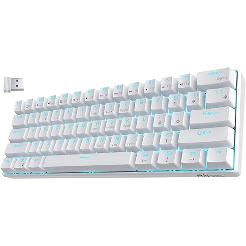 RK ROYAL KLUDGE RK61 Wireless 60% Mechanical Gaming Keyboard, Ultra-Compact 60 Keys Bluetooth Mechanical Keyboard with Programmable Software (Blue Switch, White)