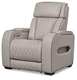 Boyington Contemporary Leather Match Power Recliner with Adjustable Headrest, Cup Holders, USB Port and Air Massage System, Light Gray