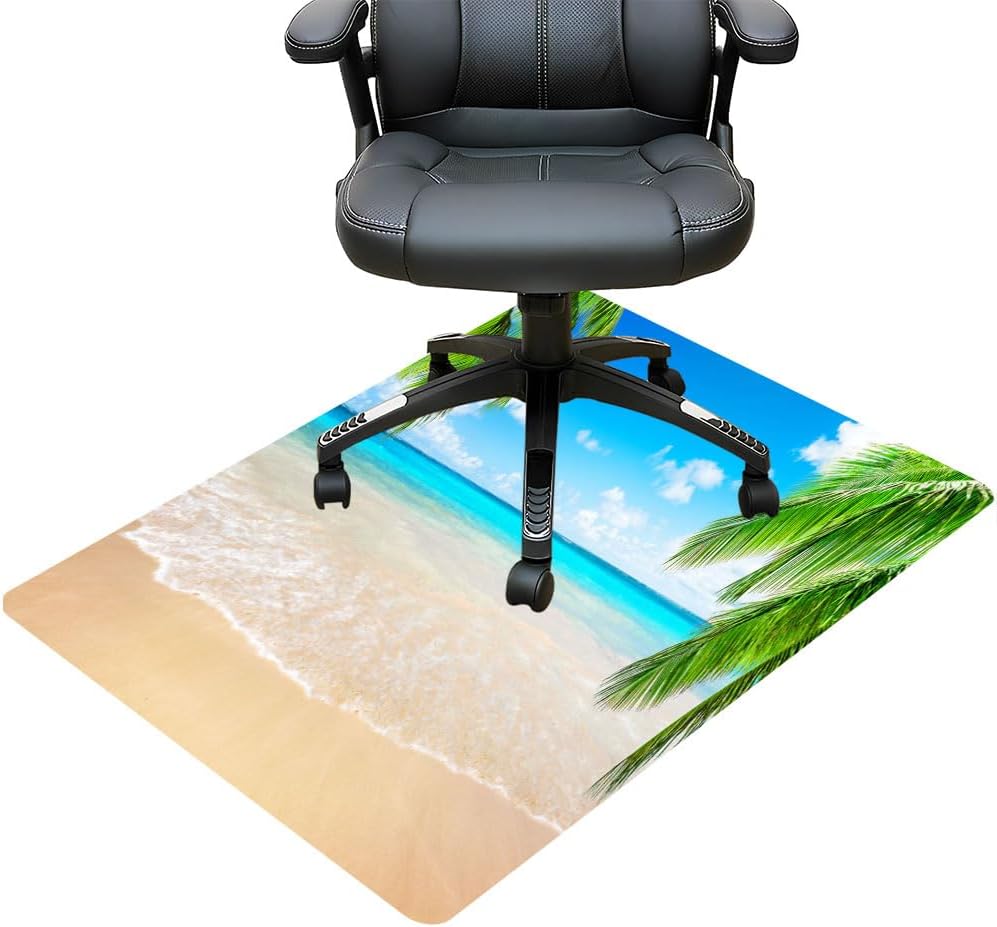 Palm and Tropical Beach Rectangular Office Chair Mat Desk Chair Mat for Carpeted Floors Easy Chair Rolling Floor Mats Wood/Tile Protection Mat for Office & Home, 36x48 Inch