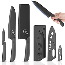 INAAM Professional Kitchen Knife Set with Cover, Set of 3PCS High Carbon Stainless Steel Knives Meat,Chef, with Non-Slip Coating,Premium Sharp Blade for Home Kitchen and Restaurant (Black)