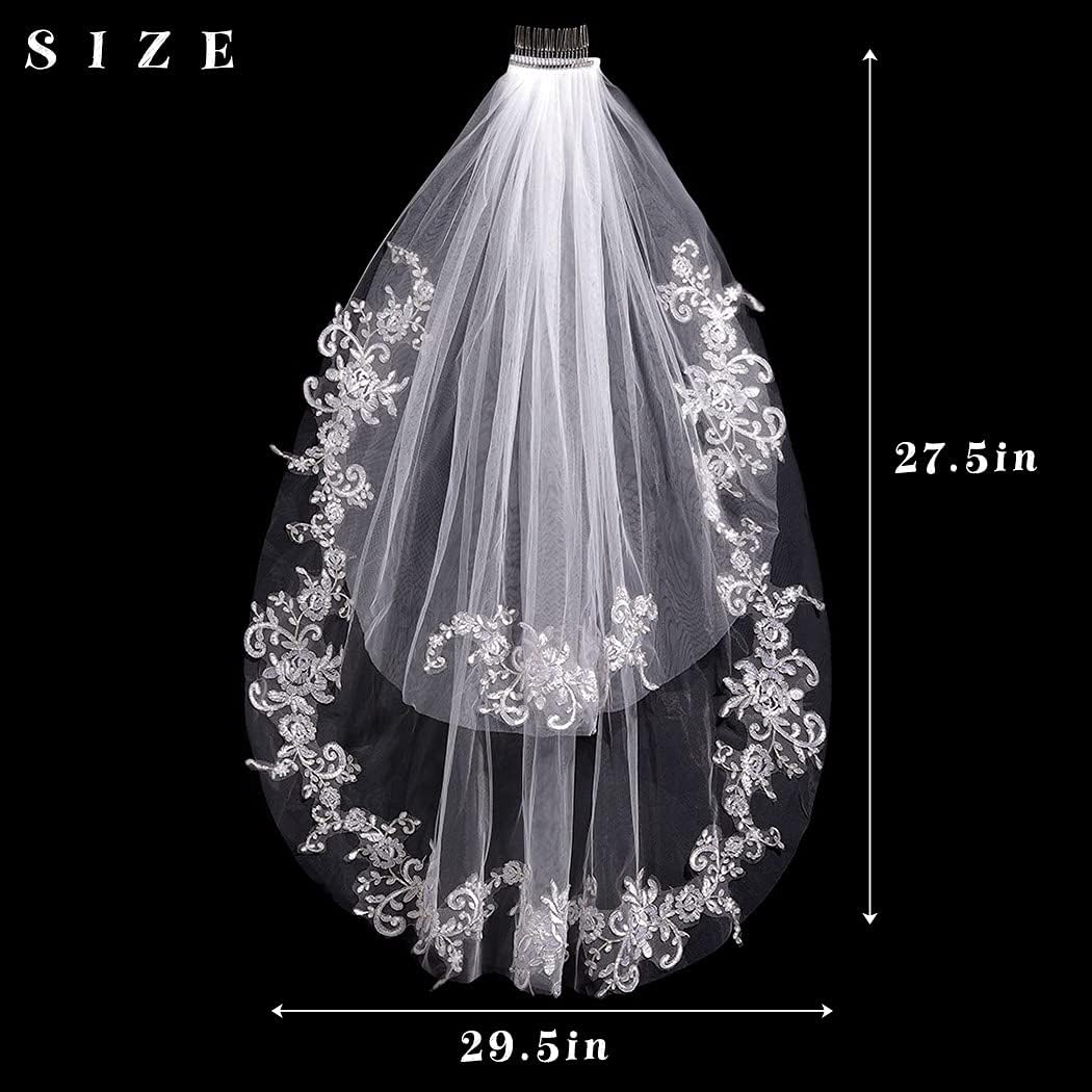 Miniatura 4 de Velo de novia de 2 niveles de encaje de flores con peine de novia accesorios para novias