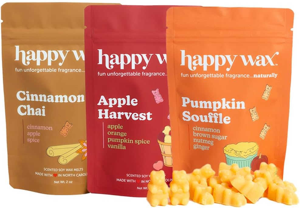 Savoury Mix - Scented Soy Melts - Large (240ml) Pouch - Over 200 Hours Burn Time [Pumpkin Souffle, Cinnamon Chai, Apple Harvest]