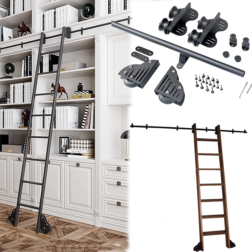 Kit de matériel pour échelle coulissante MObyat et rail rond pour bibliothèque en bois
