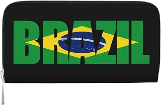 Brazil Flag Brazilian Text Word Art Zipper Wallets, Rfid Blocking Credit Card Holder Large Capacity Leather Wallets Purse
