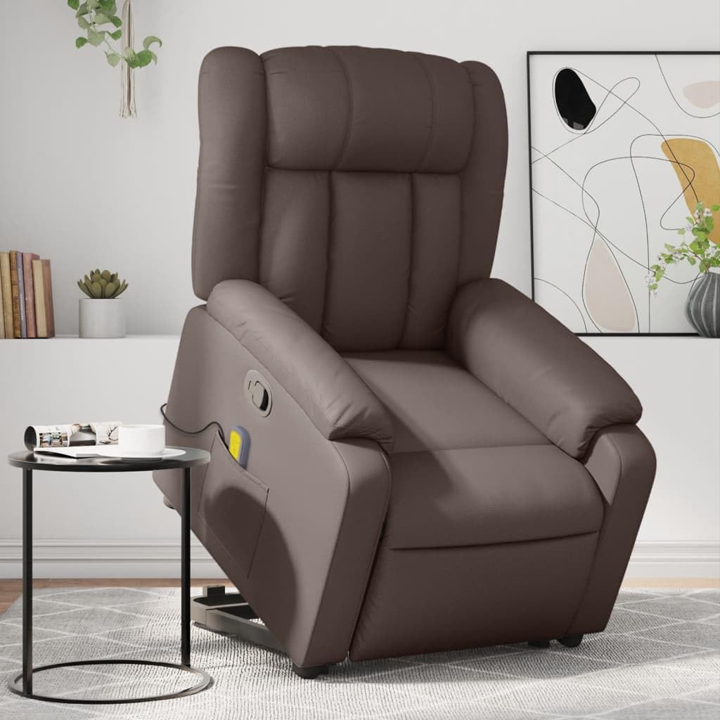Sillón Relax de Masaje con Ayuda para Levantarse Sillon Levanta Personas, Sillón Elevador, Sillon Relax Reclinable con Mando a Distancia-Marrón-Cuero