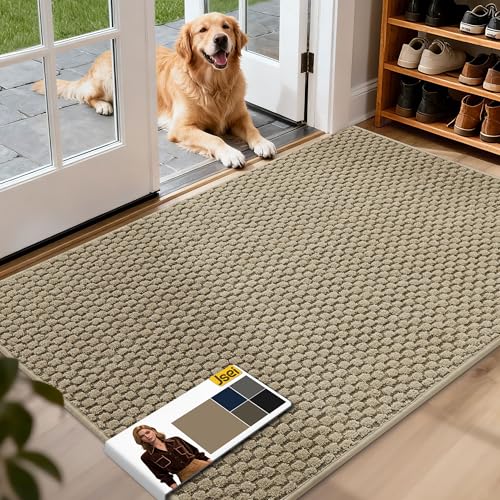 JSEI Dirt Trapper Door Mat 32"x48", Non-Slip Entryway Rugs Doormat Indoor, Washable Absorbent and Stain Resist Welcome Floor Mat for Front Door, Dog D