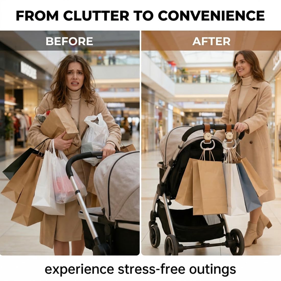 Passeggino Gancio Universale, 2 Pezzi, Accessori Passeggino, Ganci per Passeggino, Leggero E Resistente, Appendi la le borse in tutta sicurezza sulla tua Carrozzina o sul Passeggino
