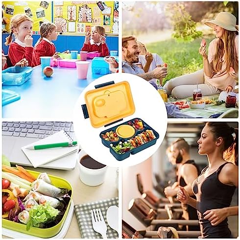 Bento Lunch Box, Kids Lunch Box with 5 Compartments and Food Picks Cutlery, Leakproof Bento Box for Kids Boys Girls Adult Work School, Microwave Safe, 1600ML (Blue)