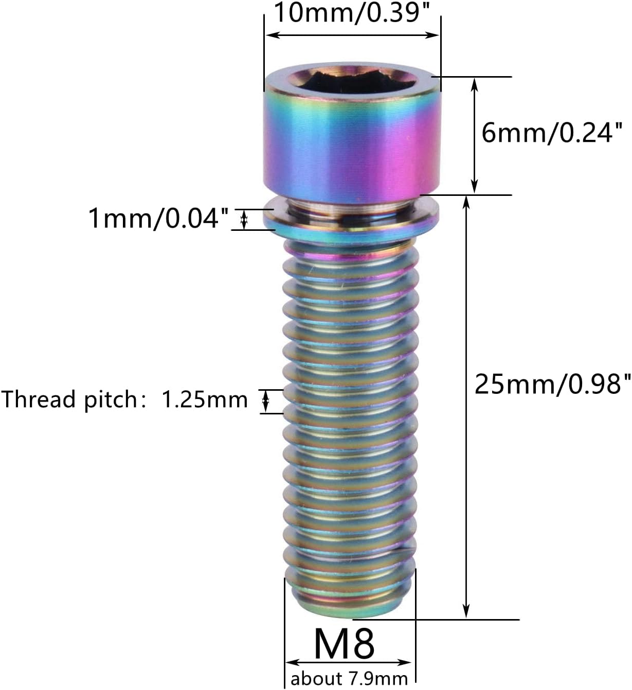 6Pcs Titanium M8 x 25mm Ti Bolt with Washer for Bicycle Stem