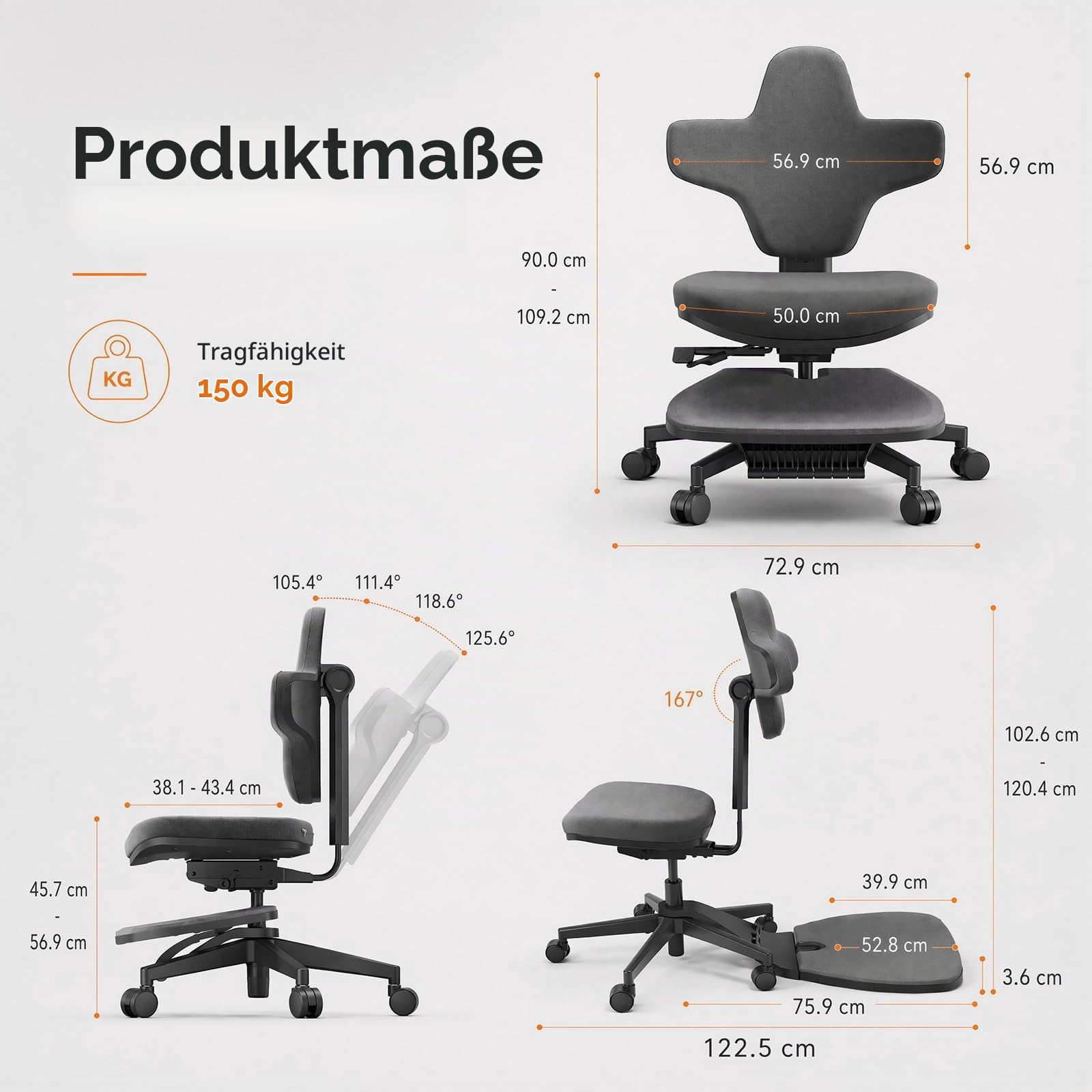 Newtral MT-M Ergonomischer Stehsessel mit Anti-Ermüdungsmatte, 6-in-1 Sitzhocker für Sitz-Steh-Wechsel, Höhenverstellbarer Bürostuhl für Stehpult, Verstellbare Rückenlehne & Sitztiefe