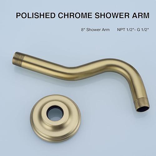 Miniatura 5 de Brazo de ducha curvado en forma de S de 8 pulgadas con brida de acero inoxidable, brazo de tubo de extensión de cabezal de ducha, montado en la