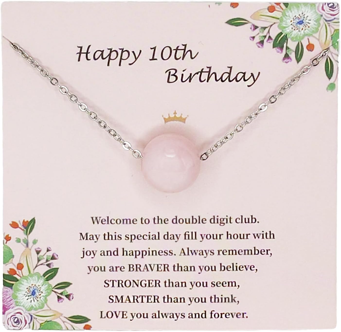VGBNT Birthday Gift for 10 Year Old Girl Single Pink Stone Pendant Necklace