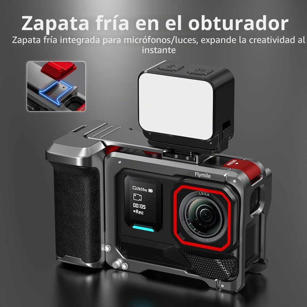 BRDRC Kit de agarre para Insta360 Ace Pro 2 / Ace Pro (con jaula), soporte de mango de expansión con botón de obturador, liberación rápida, zapata fría para accesorios Insta 360 Ace Pro 2/Insta360 Ace