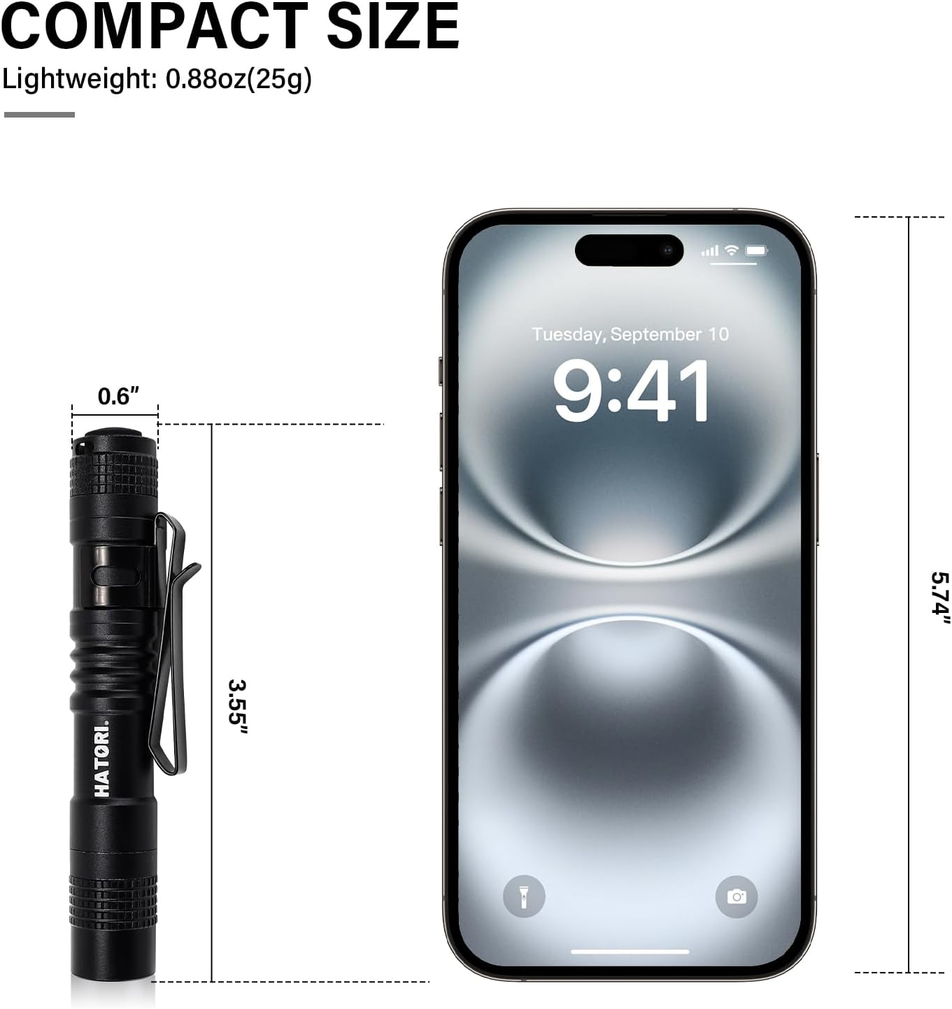 HATORI LED Mini Flashlight, Bright Small Handheld Pocket Flashlights Tactical High Lumens Pen Light for Camping, Outdoor, Emergency, 1 Pack(3.55Inch)