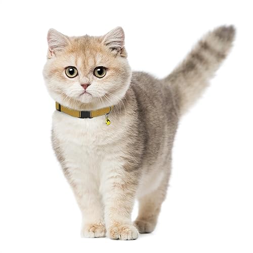 Miniatura 9 de Murom Breakaway Cat Collar Leather Soft Adjustable Pet Kitten Collars with Bell Pink Brown Blue Green Red (Brown)