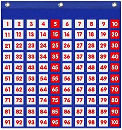 Eamay Hundreds Pocket Chart with 130 Number Cards, Number 1-100 Board Pocket Chart for Teacher Lessons in a Classroom or for Use at Home (100 Pockets)