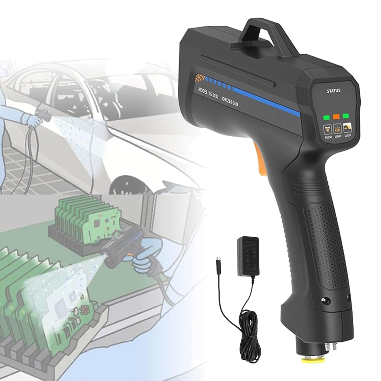 Pistolet antystatyczny, ręczny pistolet jonizujący z oświetleniem do wykrywania kurzu, skuteczny eliminator statyczny do automatycznego malowania, montażu elektronicznego, pakowania folii