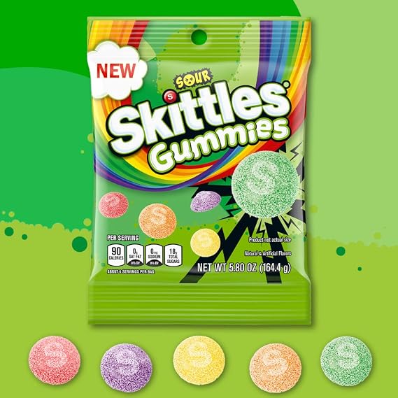 Skittles, Sour Gummies Chewy Candy Assortment, 5.8 Ounce