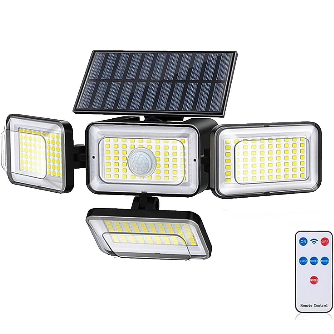 Solar Security Lights Outdoor Garden, 288 LEDs 1200lm, Waterproof Solar Powered Flood Light, 4 Djustable Heads Wall-Mounted Flood Light, Motion Sensor Lights Outdoor for Yard Garage Patio Garden